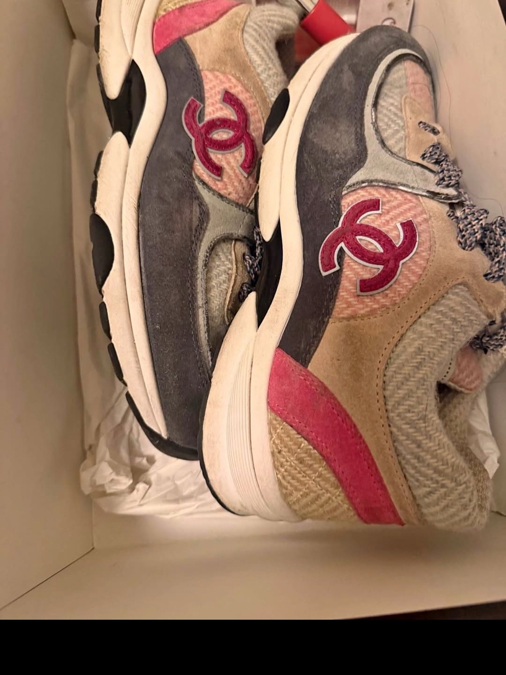 RARE CHANEL "22k Collection" Womens Tweed Calfskin Sneaker SIZE 37 EU